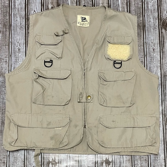 Sportfisher Fly Fishing Vest Khaki Lamb Skin Patch 6 Pockets Loops Mens sz L/XL - Picture 1 of 3
